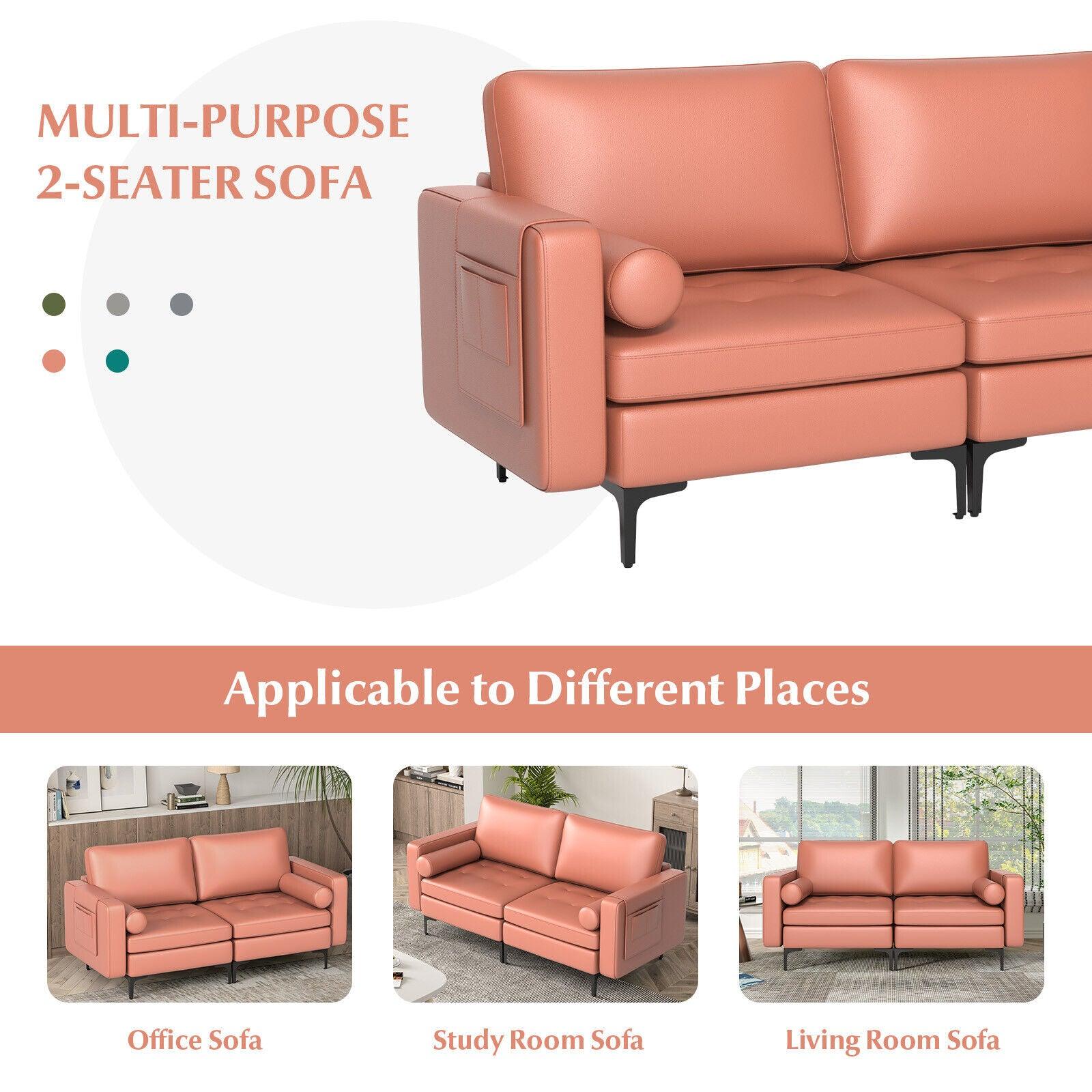 Modern Loveseat Sofa with 2 Bolsters and Side Storage Pocket-Pink at Set Shop and Smile