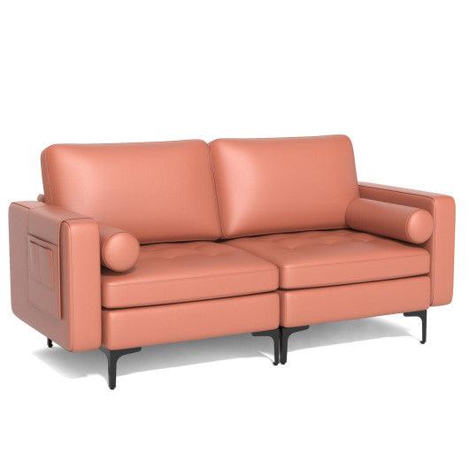 Modern Loveseat Sofa with 2 Bolsters and Side Storage Pocket-Pink at Set Shop and Smile