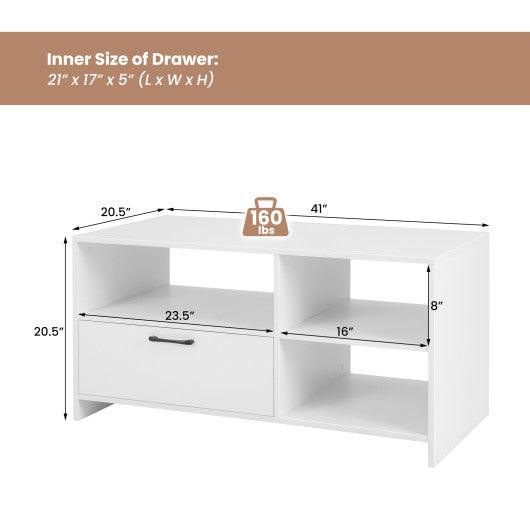 Modern Media Console Table with 3 Open Compartments and 1 Storage Drawer-White at Set Shop and Smile