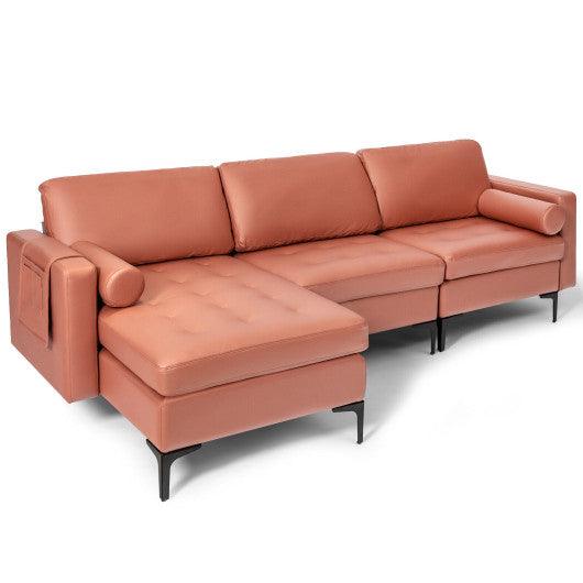 Modular L-shaped Sectional Sofa with Reversible Chaise and 2 USB Ports-Pink at Set Shop and Smile