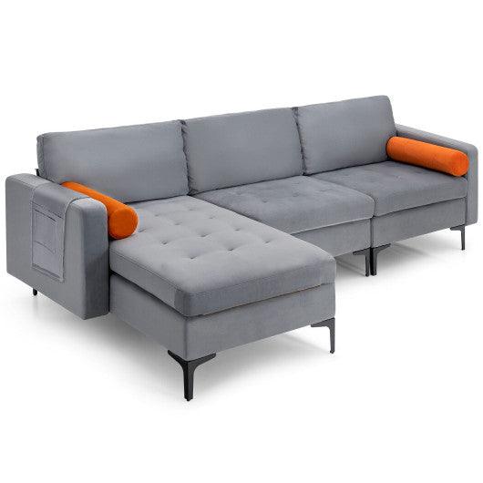 Modular L-shaped 3-Seat Sectional Sofa with Reversible Chaise and 2 USB Ports-Gray at Set Shop and Smile