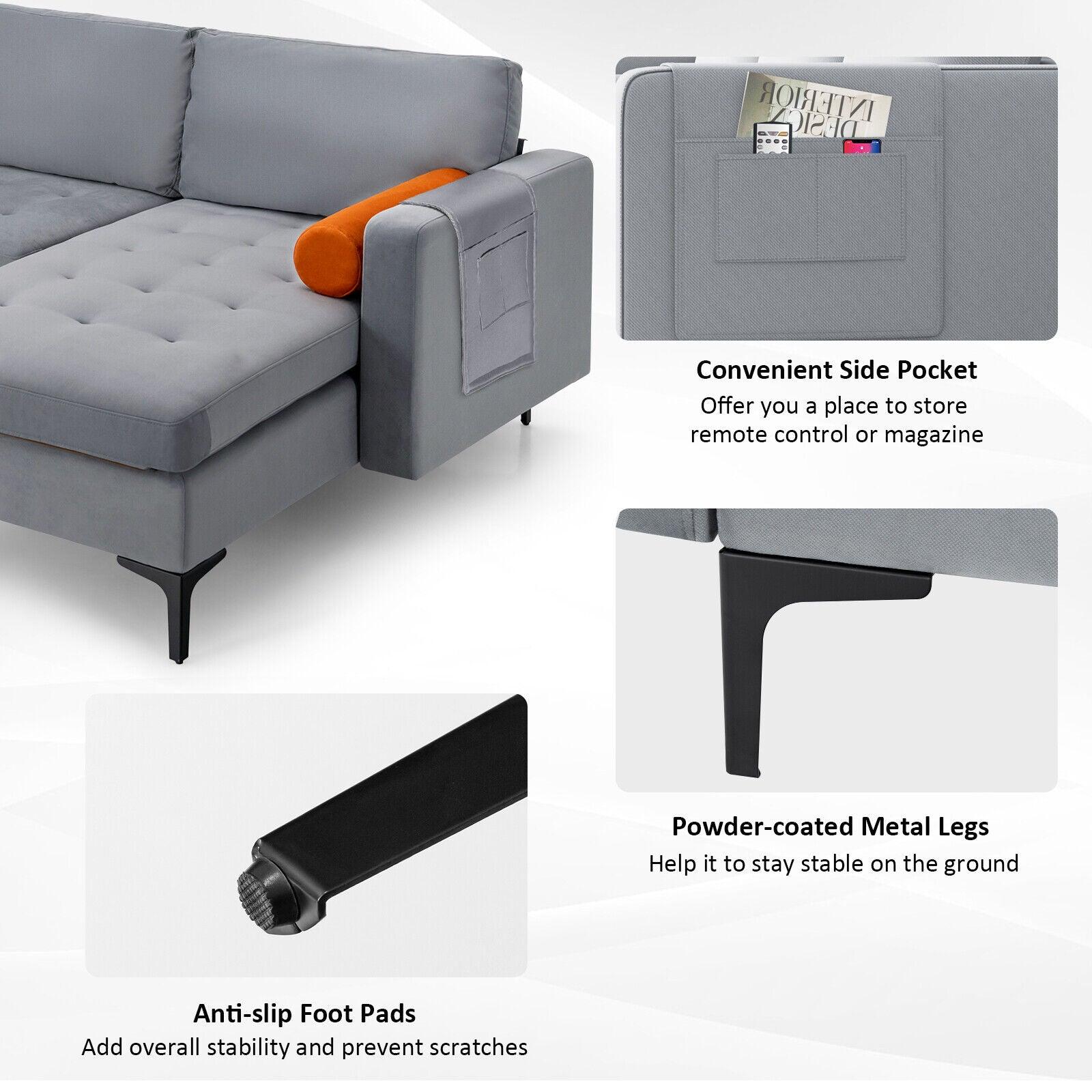 Modular L-shaped 3-Seat Sectional Sofa with Reversible Chaise and 2 USB Ports-Gray at Set Shop and Smile