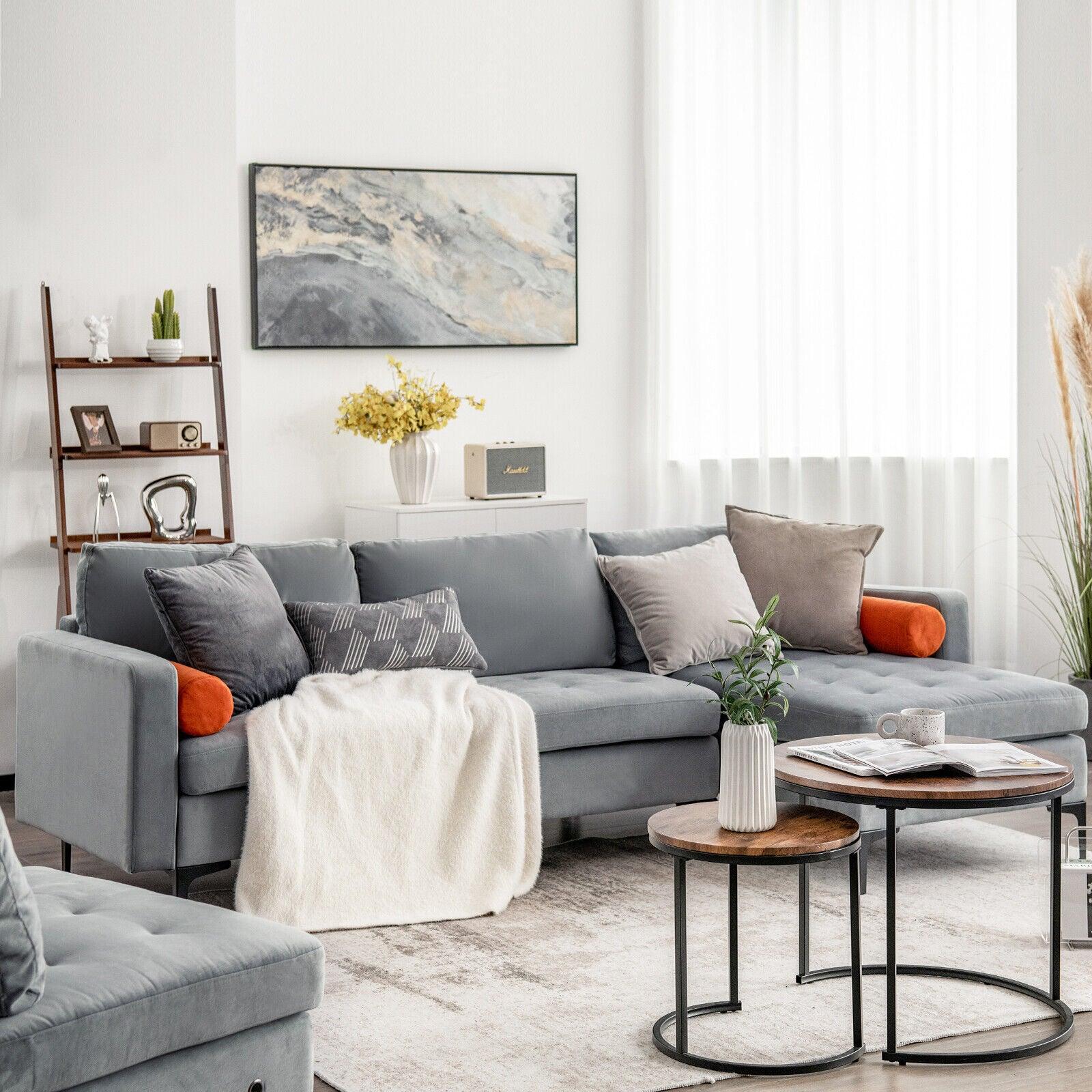 Modular L-shaped 3-Seat Sectional Sofa with Reversible Chaise and 2 USB Ports-Gray at Set Shop and Smile