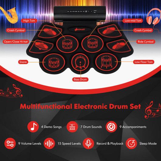 Electronic Drum Set with 2 Build-in Stereo Speakers for Kids-Red at Set Shop and Smile