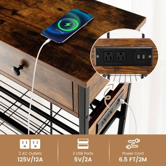 Narrow Console Table with 2 Drawers and 2 Metal Mesh Shelves-Rustic Brown at Set Shop and Smile