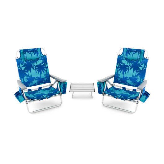 2 Packs 5-Position Outdoor Folding Backpack Beach Table Chair Reclining Chair Set-Navy at Set Shop and Smile