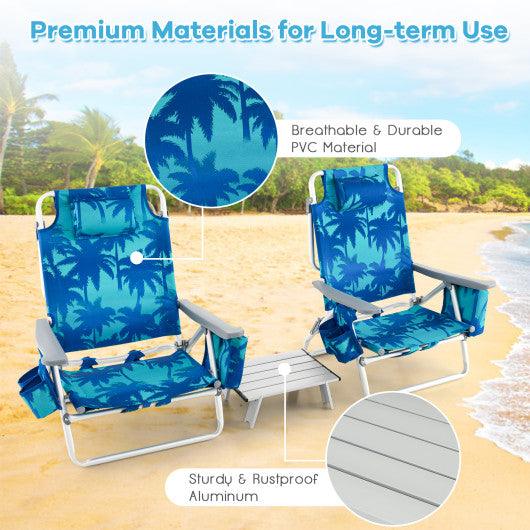 2 Packs 5-Position Outdoor Folding Backpack Beach Table Chair Reclining Chair Set-Navy at Set Shop and Smile