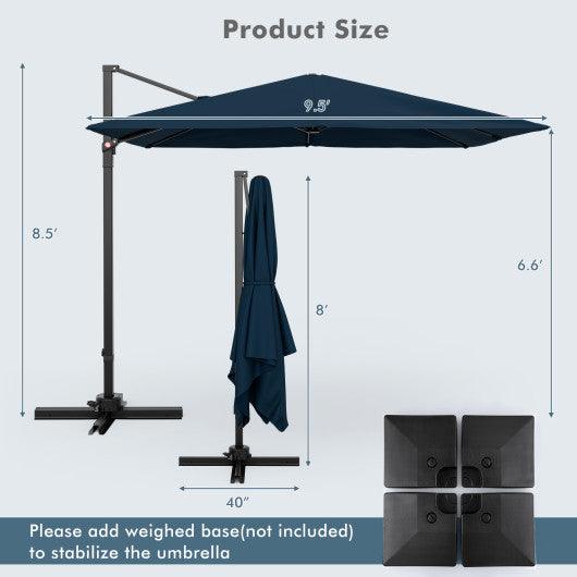 9.5 Feet Square Patio Cantilever Umbrella with 360° Rotation-Navy at Set Shop and Smile