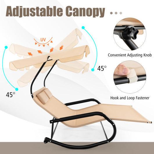 Outdoor 2 Persons Rocking Chaise Lounge with Canopy and Wheels-Beige at Set Shop and Smile
