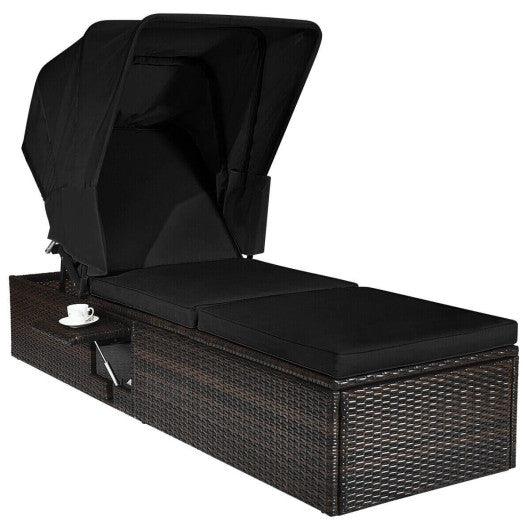Outdoor Adjustable Cushioned Chaise Lounge Chair with Folding Canopy-Black at Set Shop and Smile
