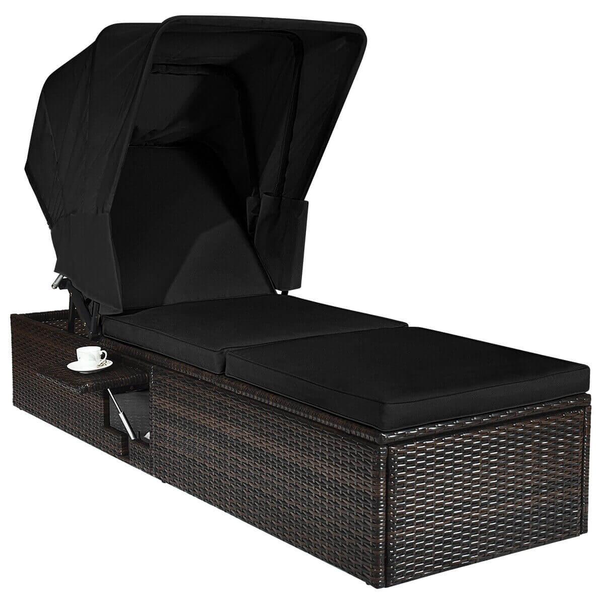 Outdoor Adjustable Cushioned Chaise Lounge Chair with Folding Canopy-Black at Set Shop and Smile