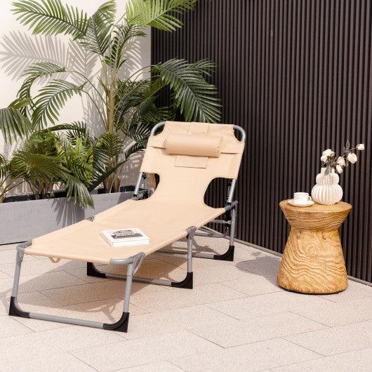 Folding Beach Lounge Chair with Pillow for Outdoor-Beige at Set Shop and Smile