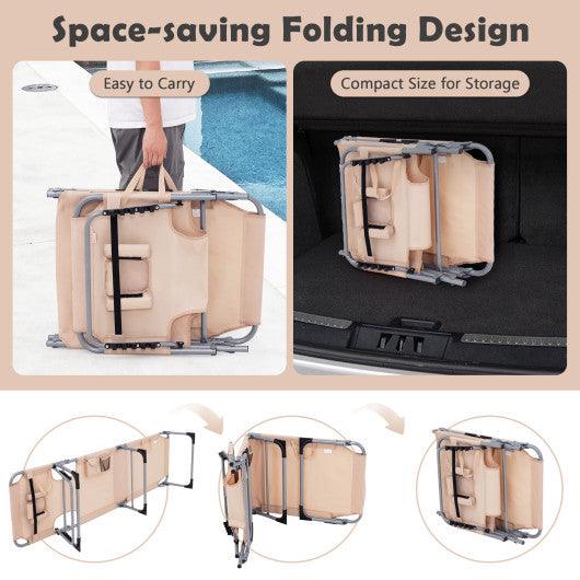 Folding Beach Lounge Chair with Pillow for Outdoor-Beige at Set Shop and Smile