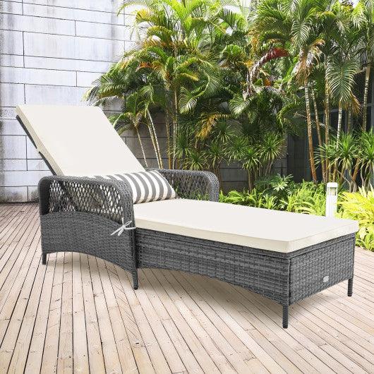 Outdoor Chaise Lounge Chair Recliner with 6-Level Backrest Cushion and Pillow at Set Shop and Smile