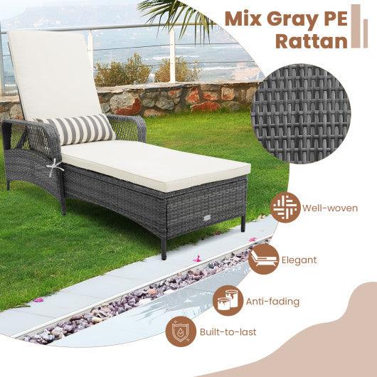 Outdoor Chaise Lounge Chair Recliner with 6-Level Backrest Cushion and Pillow at Set Shop and Smile