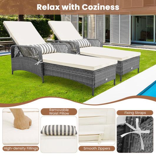 Outdoor Chaise Lounge Chair Recliner with 6-Level Backrest Cushion and Pillow at Set Shop and Smile