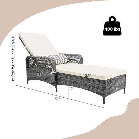 Outdoor Chaise Lounge Chair Recliner with 6-Level Backrest Cushion and Pillow at Set Shop and Smile