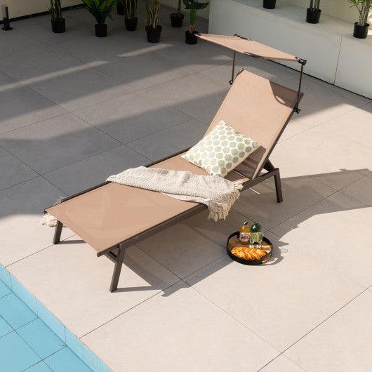 Outdoor Chaise Lounge Chair with Sunshade and 6 Adjustable Position-Brown at Set Shop and Smile