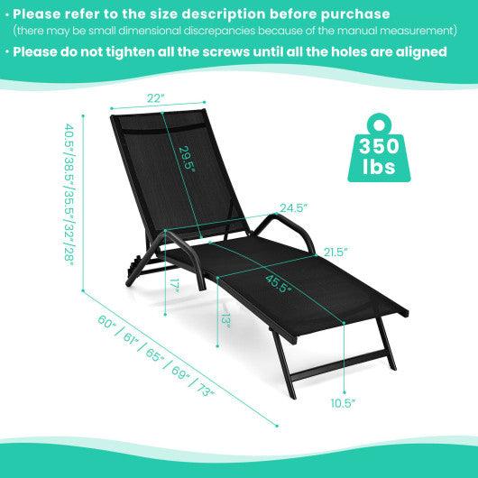 2 Pieces Outdoor Chaise Lounge with 5-Position Adjustable Backrest-Black at Set Shop and Smile