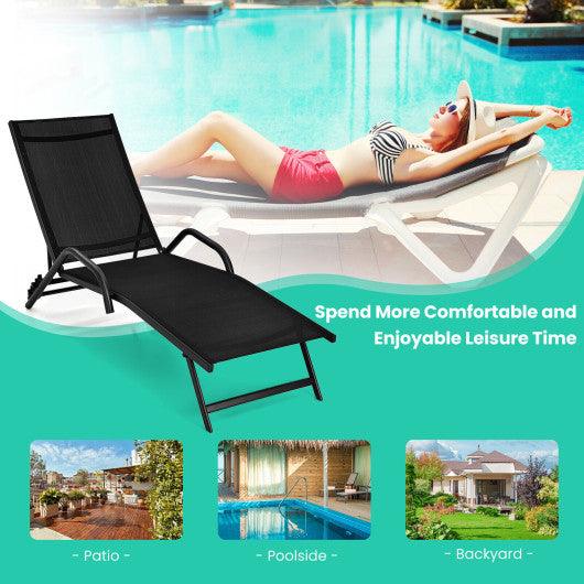 2 Pieces Outdoor Chaise Lounge with 5-Position Adjustable Backrest-Black at Set Shop and Smile