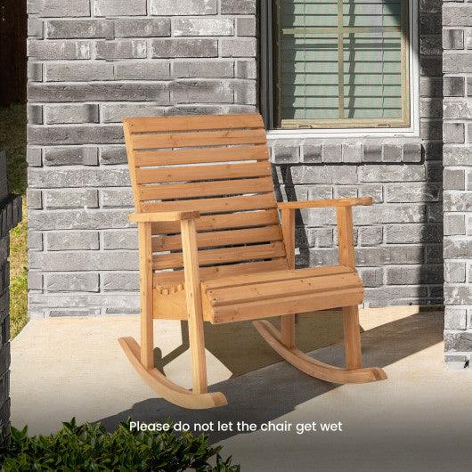 Outdoor Fir Wood Rocking Chair with High Backrest at Set Shop and Smile