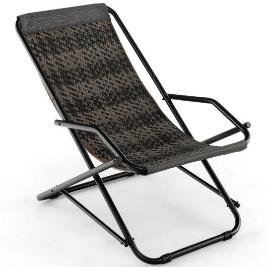 Outdoor Patio PE Wicker Rocking Chair with Armrests and Metal Frame-Gray at Set Shop and Smile