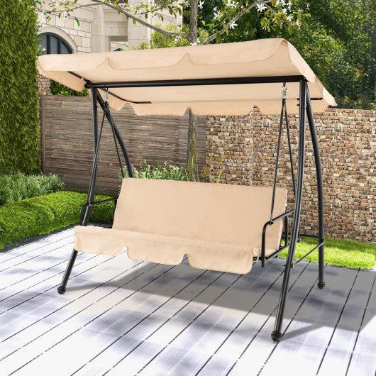 2-Seat Outdoor Convertible Swing Chair with Flat Bed and Adjustable Canopy-Beige at Set Shop and Smile