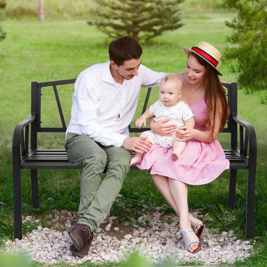 Patio Garden Bench with Rustproof Metal Frame and Slatted Seat-Black at Set Shop and Smile