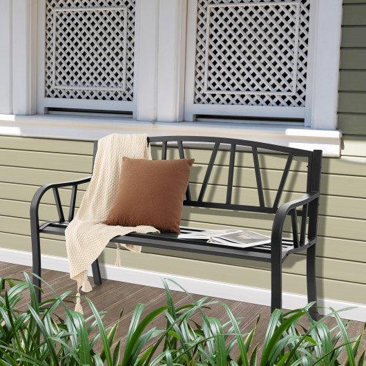 Patio Garden Bench with Rustproof Metal Frame and Slatted Seat-Black at Set Shop and Smile