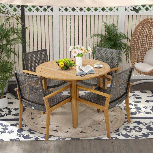 Set of 4 Outdoor Rattan Chair with Sturdy Acacia Wood Frame-Set of 4 at Set Shop and Smile