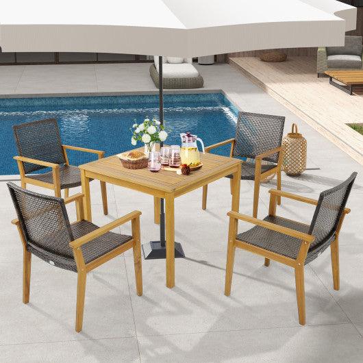 Set of 4 Outdoor Rattan Chair with Sturdy Acacia Wood Frame-Set of 4 at Set Shop and Smile