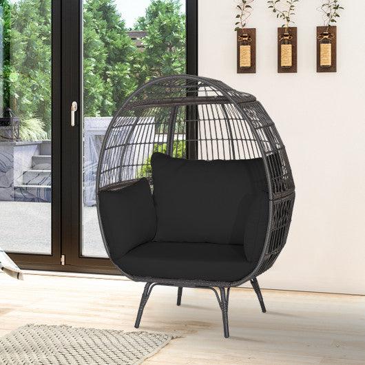 Oversized Indoor Wicker Egg Chair with Sturdy Metal Frame for Patio-Black at Set Shop and Smile