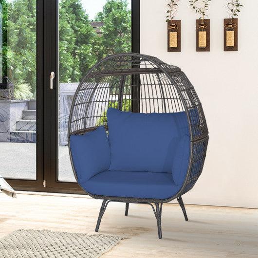Oversized Patio Rattan Egg Lounge Chair with 4 Cushions-Navy at Set Shop and Smile
