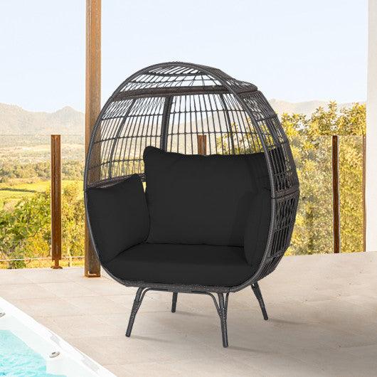 Oversized Indoor Wicker Egg Chair with Sturdy Metal Frame for Patio-Black at Set Shop and Smile