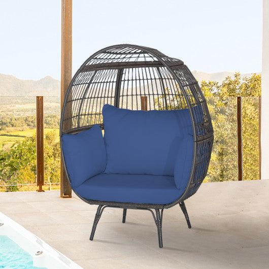 Oversized Patio Rattan Egg Lounge Chair with 4 Cushions-Navy at Set Shop and Smile