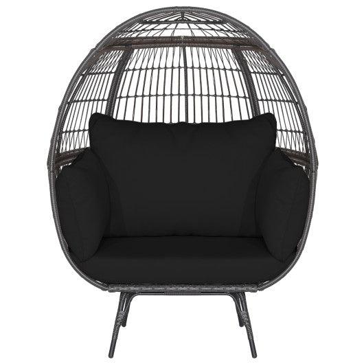 Oversized Indoor Wicker Egg Chair with Sturdy Metal Frame for Patio-Black at Set Shop and Smile