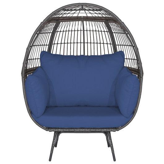 Oversized Patio Rattan Egg Lounge Chair with 4 Cushions-Navy at Set Shop and Smile