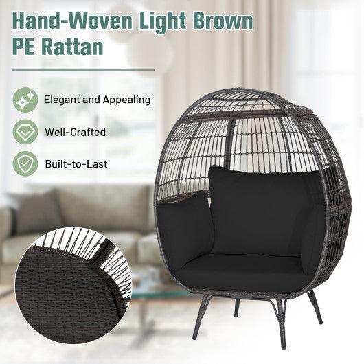 Oversized Indoor Wicker Egg Chair with Sturdy Metal Frame for Patio-Black at Set Shop and Smile