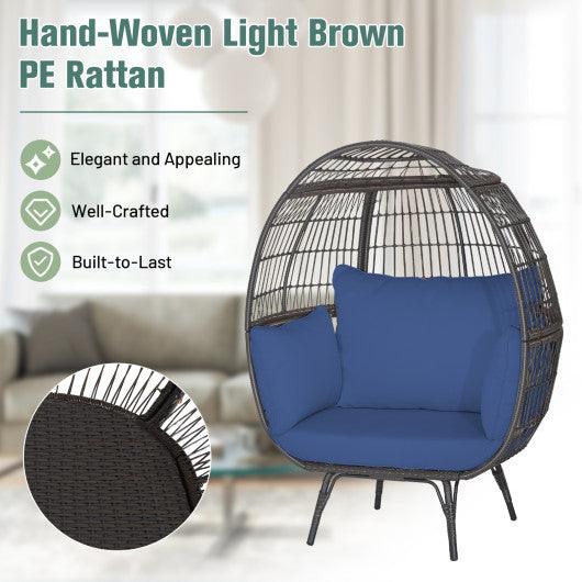 Oversized Patio Rattan Egg Lounge Chair with 4 Cushions-Navy at Set Shop and Smile