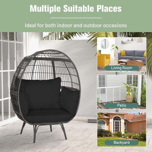 Oversized Indoor Wicker Egg Chair with Sturdy Metal Frame for Patio-Black at Set Shop and Smile