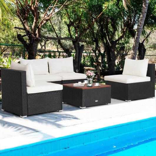 5 Piece Outdoor Furniture Set with Solid Tabletop and Soft Cushions at Set Shop and Smile