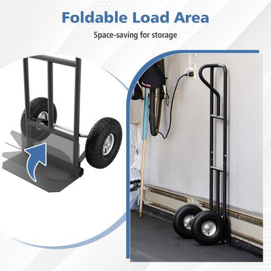 P-Handle Hand Truck with Foldable Load Plate for Warehouse Garage-Black at Set Shop and Smile