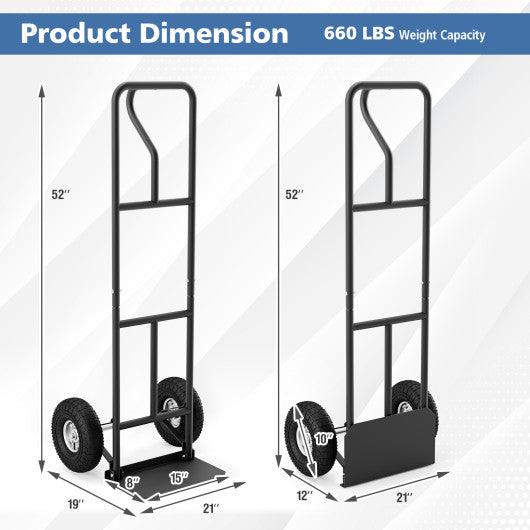 P-Handle Hand Truck with Foldable Load Plate for Warehouse Garage-Black at Set Shop and Smile