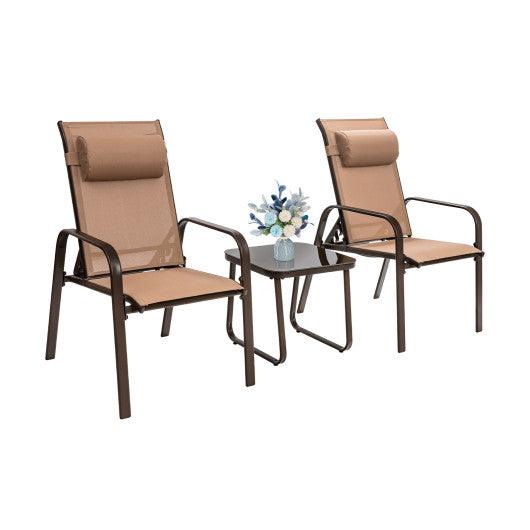3 Pieces Patio Bistro Furniture Set with Adjustable Backrest-Brown at Set Shop and Smile