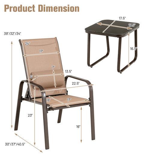 3 Pieces Patio Bistro Furniture Set with Adjustable Backrest-Brown at Set Shop and Smile