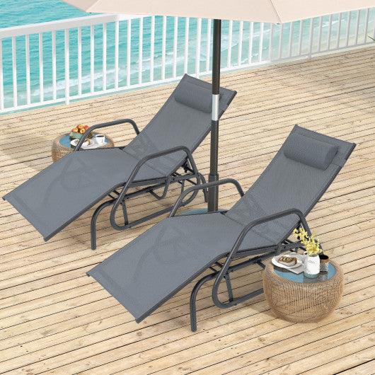 Outdoor Chaise Lounge Glider Chair with Armrests and Pillow-Gray at Set Shop and Smile