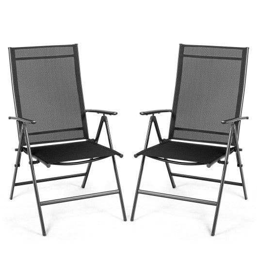 Set of 2 Adjustable Portable Patio Folding Dining Chair Recliners-Black at Set Shop and Smile
