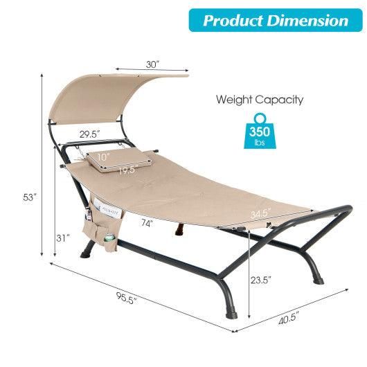 Patio Hanging Chaise Lounge Chair with Canopy Cushion Pillow and Storage Bag-Beige at Set Shop and Smile
