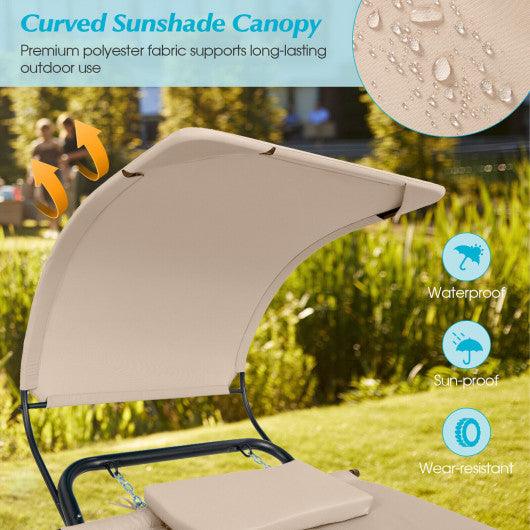 Patio Hanging Chaise Lounge Chair with Canopy Cushion Pillow and Storage Bag-Beige at Set Shop and Smile