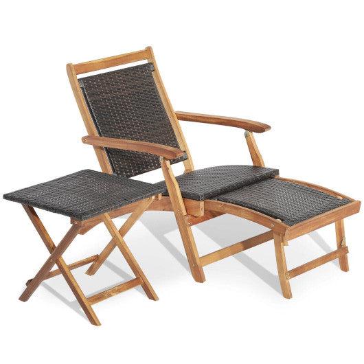 2 Pieces Patio Rattan Folding Lounge Chair with Acacia Wood Table at Set Shop and Smile